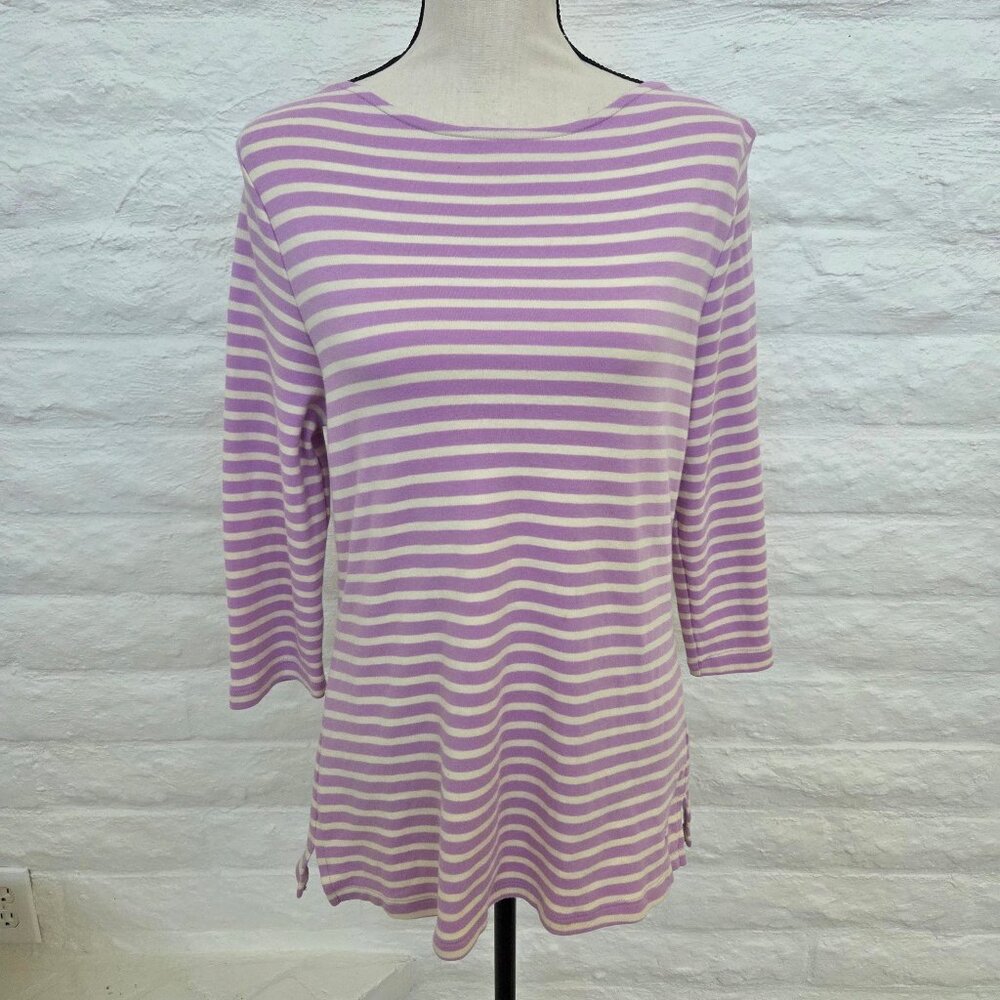 Isaac Mizrahi Live! Top Medium Essential Yarn Dye Stripe 3/4 Sleeve Purple Lilac - Picture 2 of 8